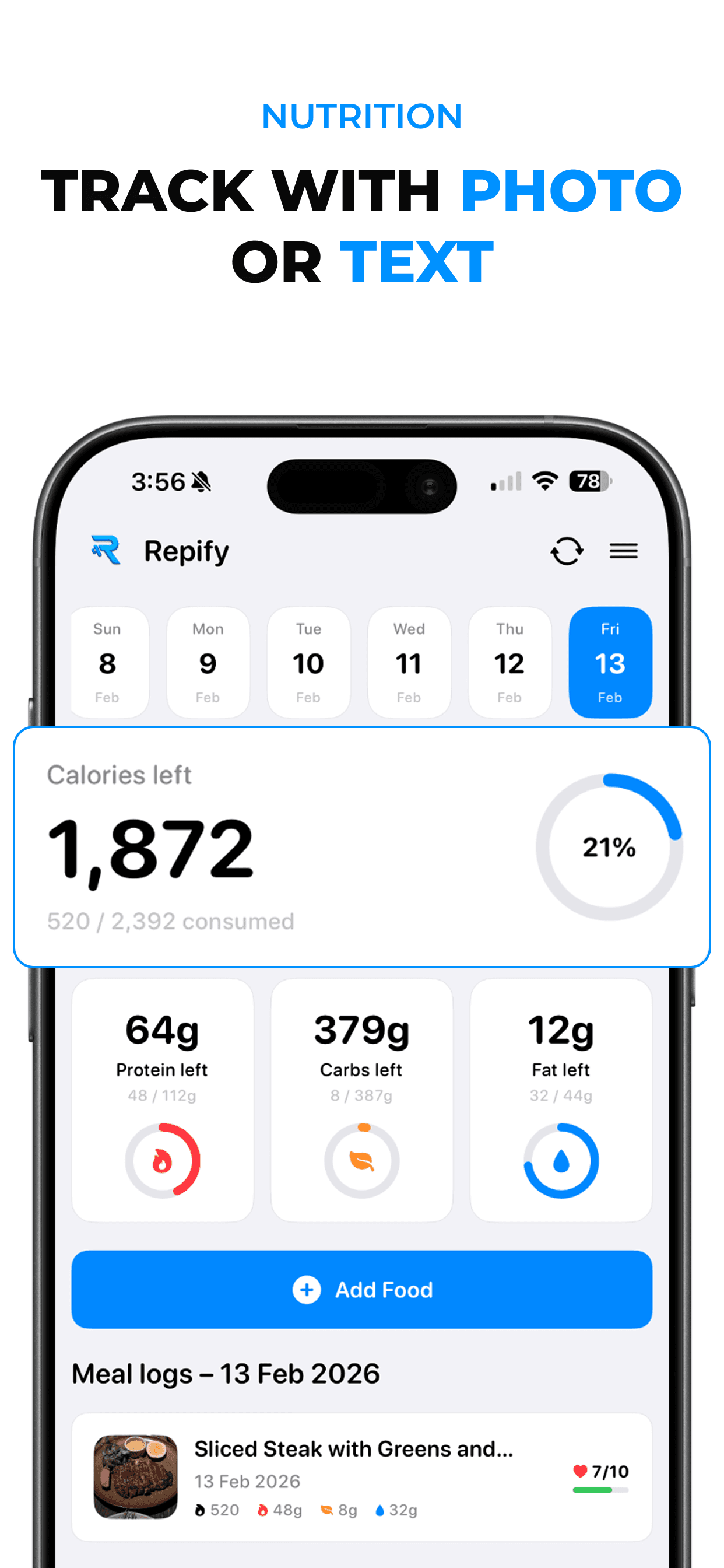NUTRITION · Repify feature preview